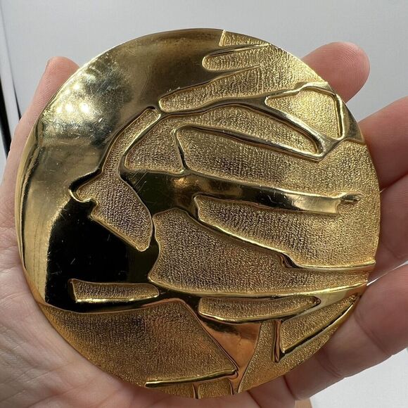 Signed Accessocraft NYC Etruscan Gold Plated Vintage Belt Buckle 3.5" 80s - Picture 5 of 8